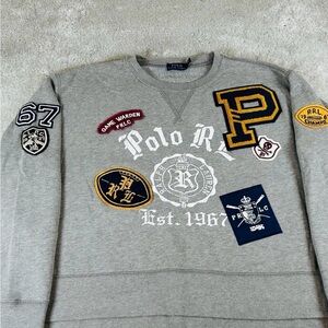 RARE Polo Ralph Lauren 1967 Sweatshirt Gray Letterman Patches Size M Collegiate
